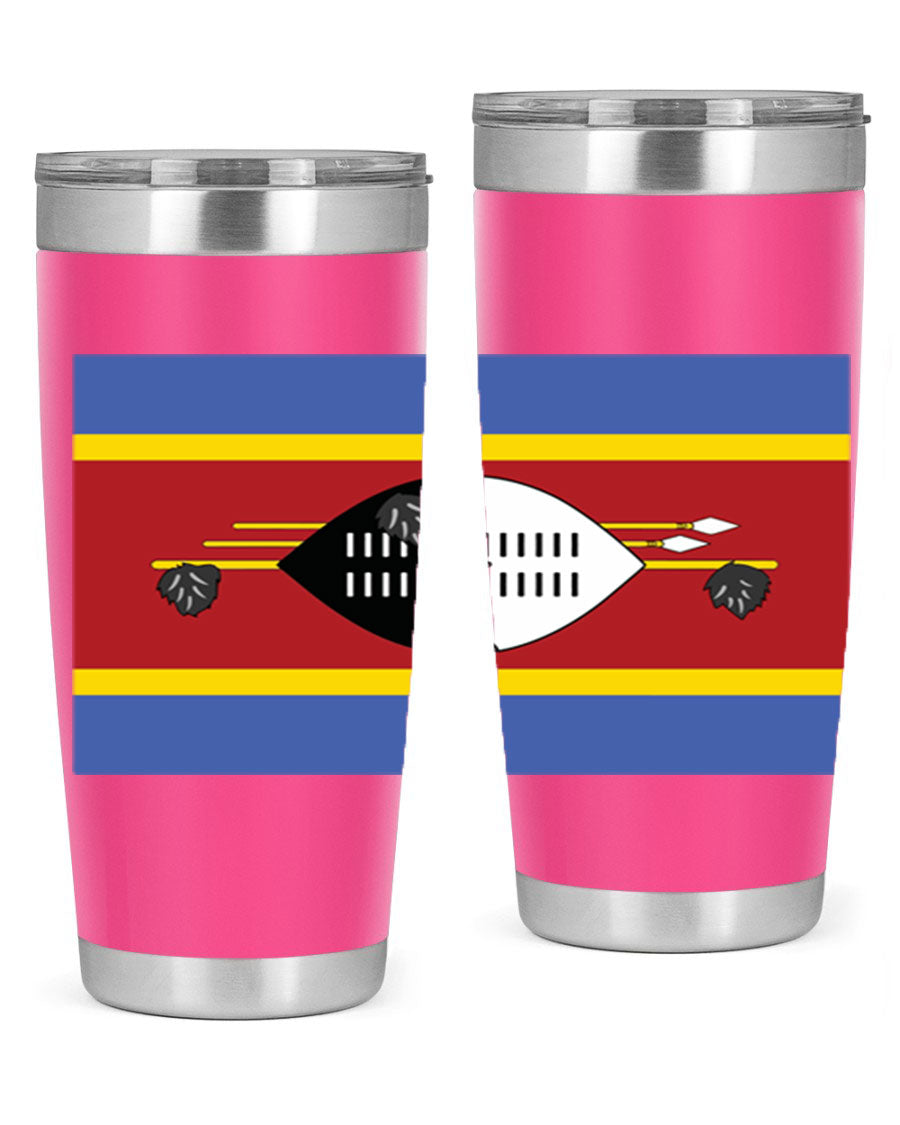 Eswatini 141# Tumbler featuring the Eswatini flag design, made of stainless steel with a double wall vacuum for insulation.