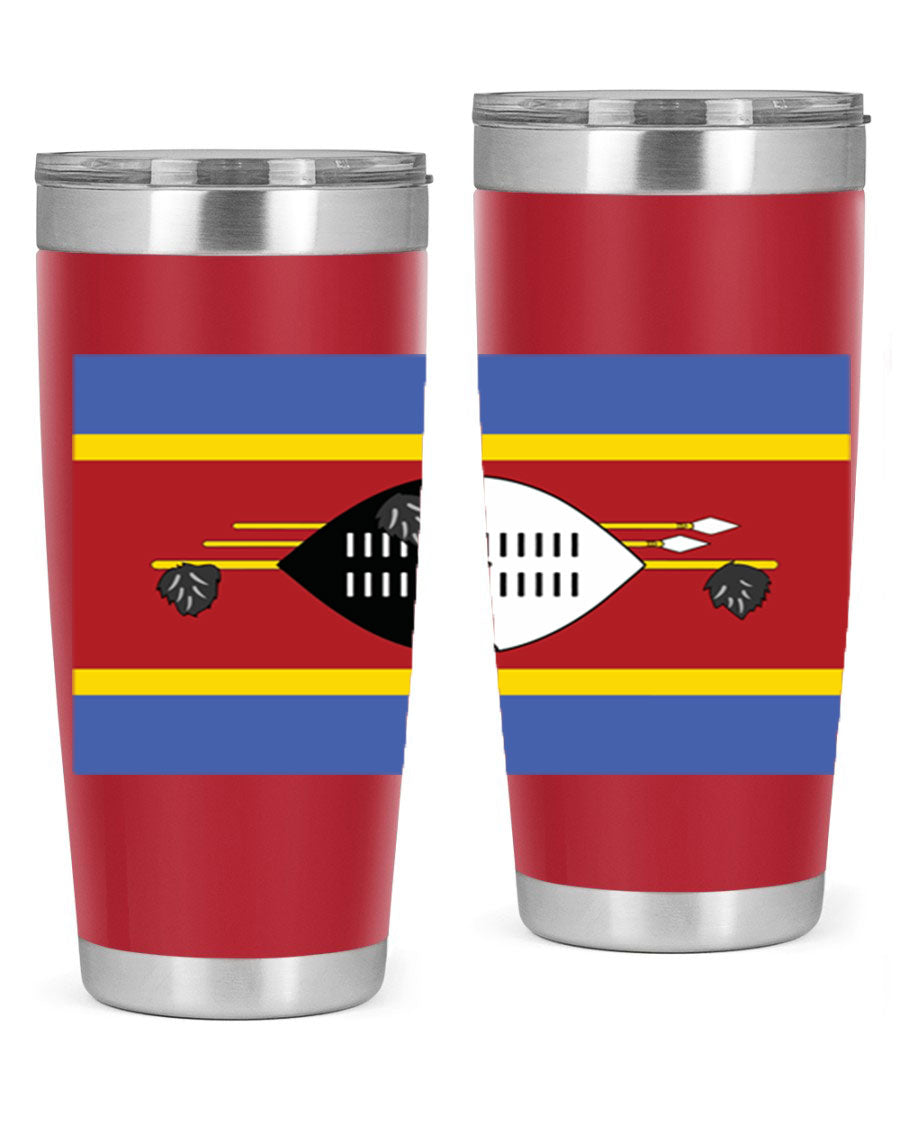 Eswatini 141# Tumbler featuring the Eswatini flag design, made of stainless steel with a double wall vacuum for insulation.