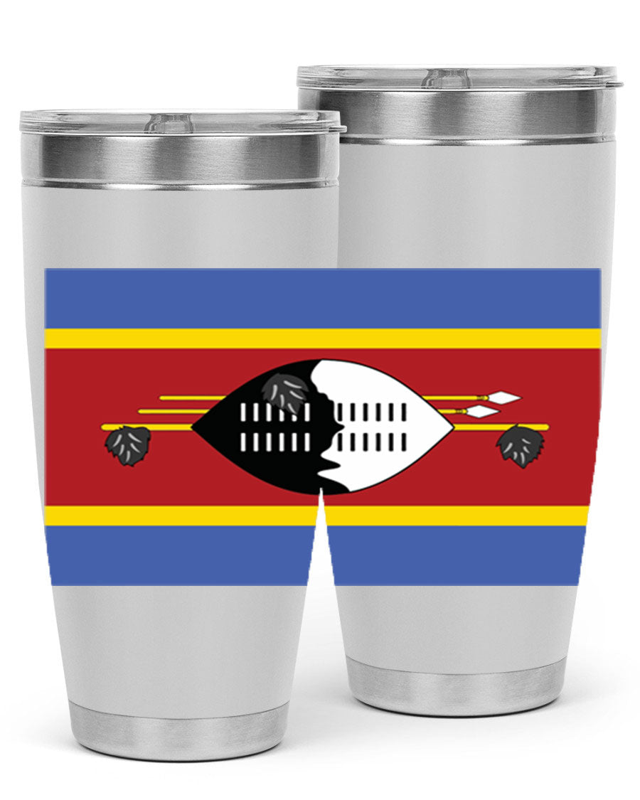 Eswatini 141# Tumbler featuring the Eswatini flag design, made of stainless steel with a double wall vacuum for insulation.