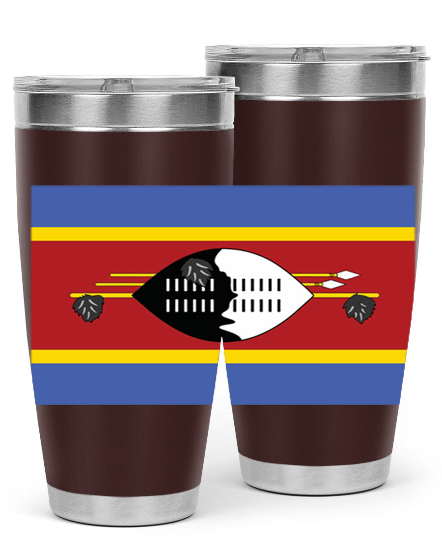 Eswatini 141# Tumbler featuring the Eswatini flag design, made of stainless steel with a double wall vacuum for insulation.