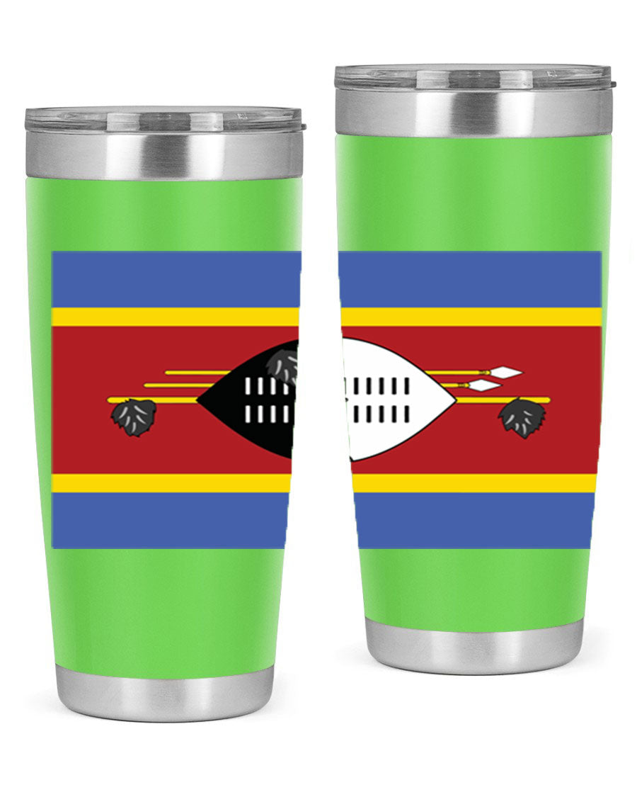 Eswatini 141# Tumbler featuring the Eswatini flag design, made of stainless steel with a double wall vacuum for insulation.