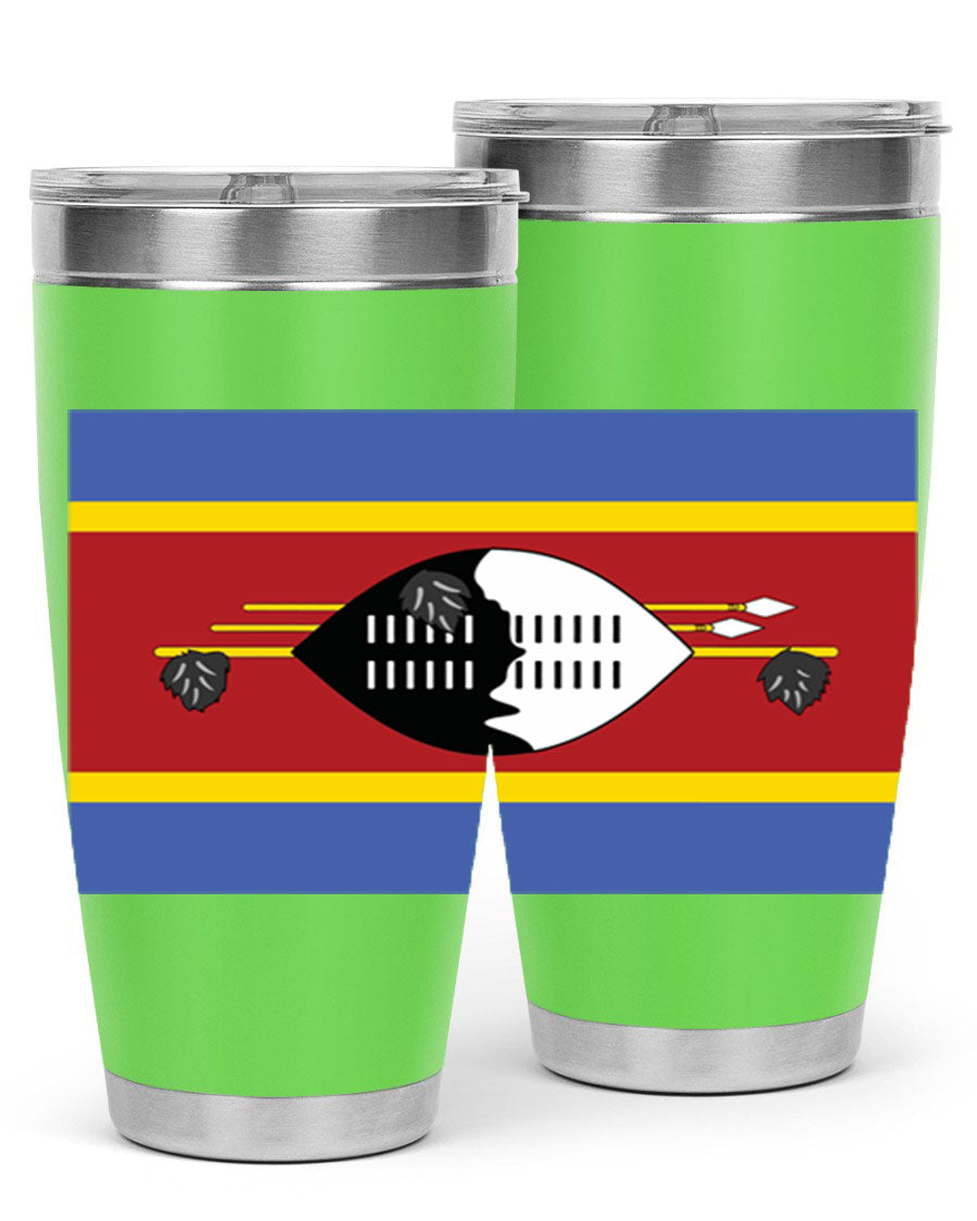 Eswatini 141# Tumbler featuring the Eswatini flag design, made of stainless steel with a double wall vacuum for insulation.