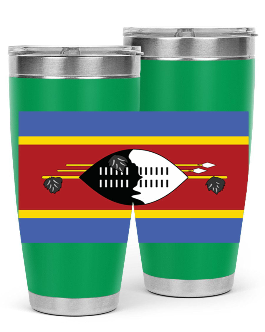 Eswatini 141# Tumbler featuring the Eswatini flag design, made of stainless steel with a double wall vacuum for insulation.