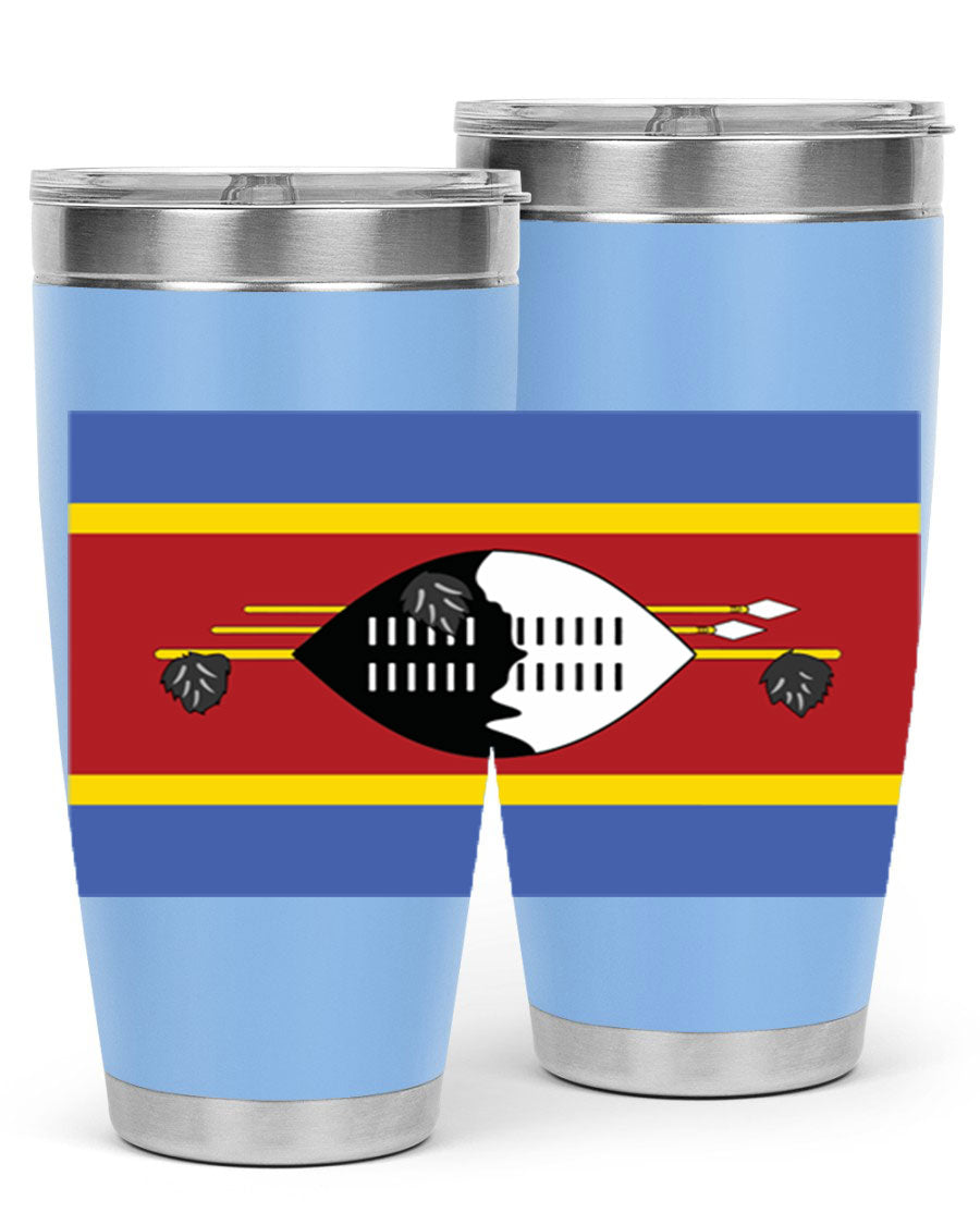 Eswatini 141# Tumbler featuring the Eswatini flag design, made of stainless steel with a double wall vacuum for insulation.