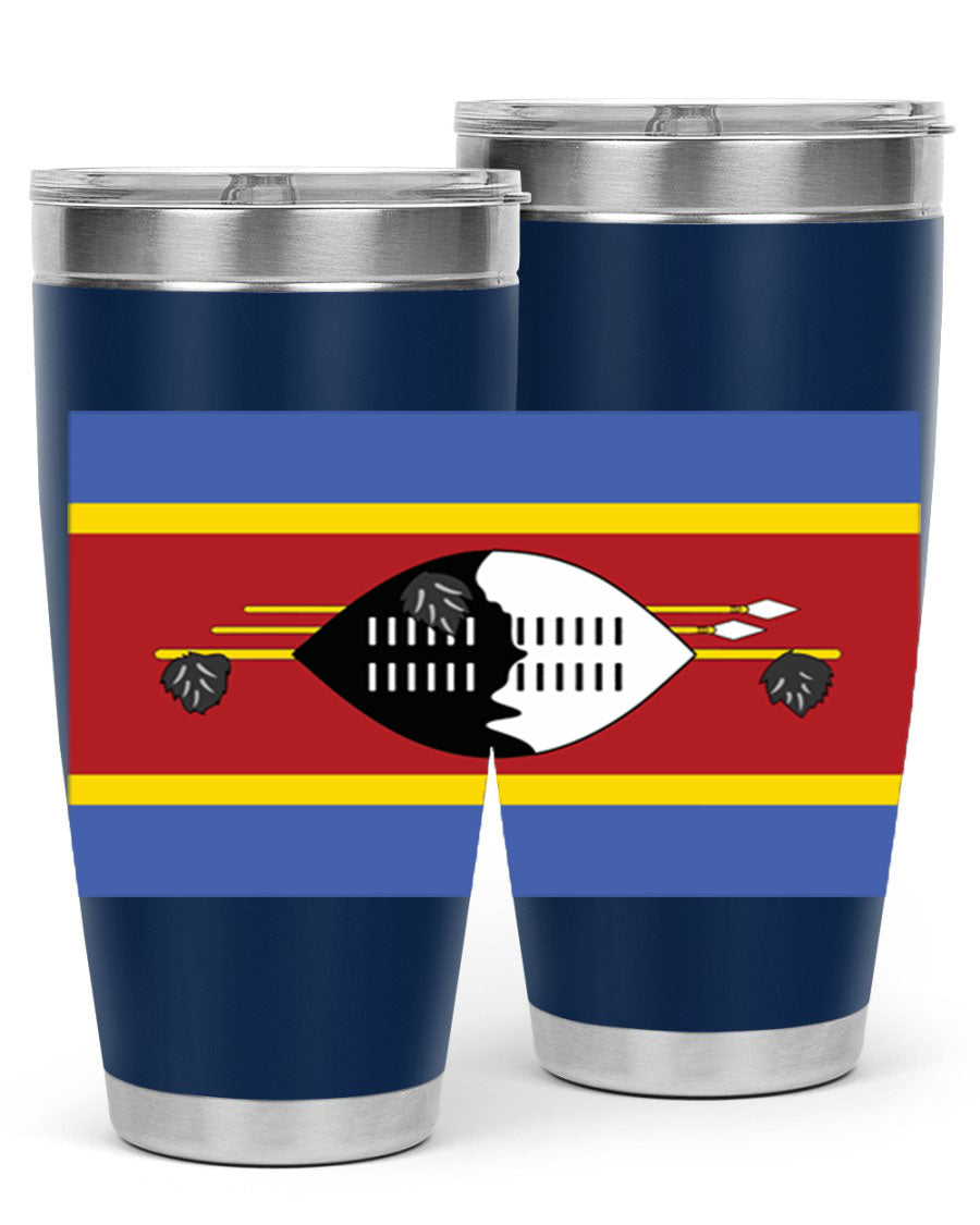 Eswatini 141# Tumbler featuring the Eswatini flag design, made of stainless steel with a double wall vacuum for insulation.
