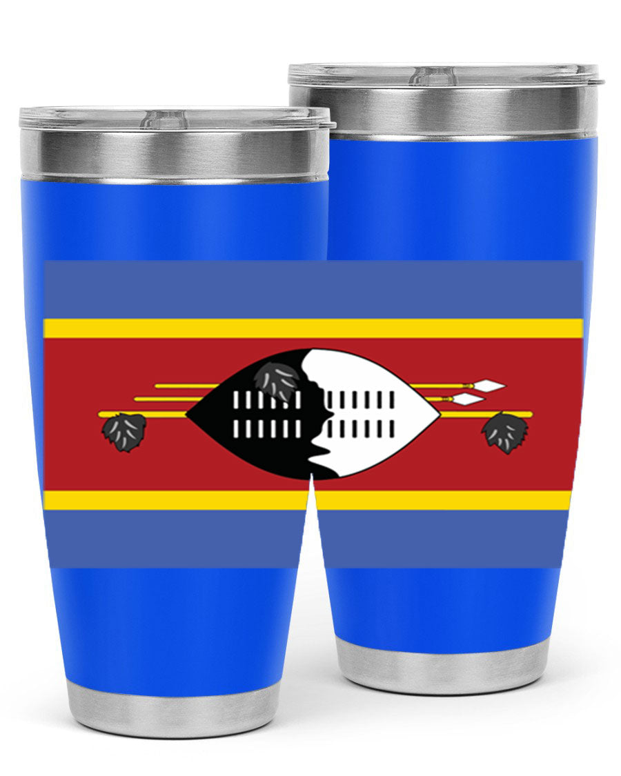 Eswatini 141# Tumbler featuring the Eswatini flag design, made of stainless steel with a double wall vacuum for insulation.