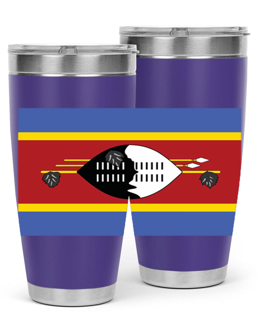 Eswatini 141# Tumbler featuring the Eswatini flag design, made of stainless steel with a double wall vacuum for insulation.