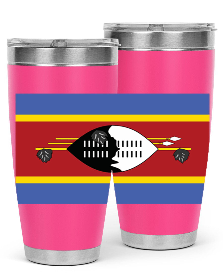 Eswatini 141# Tumbler featuring the Eswatini flag design, made of stainless steel with a double wall vacuum for insulation.