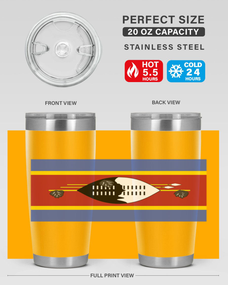 Eswatini 141# Tumbler featuring the Eswatini flag design, made of stainless steel with a double wall vacuum for insulation.