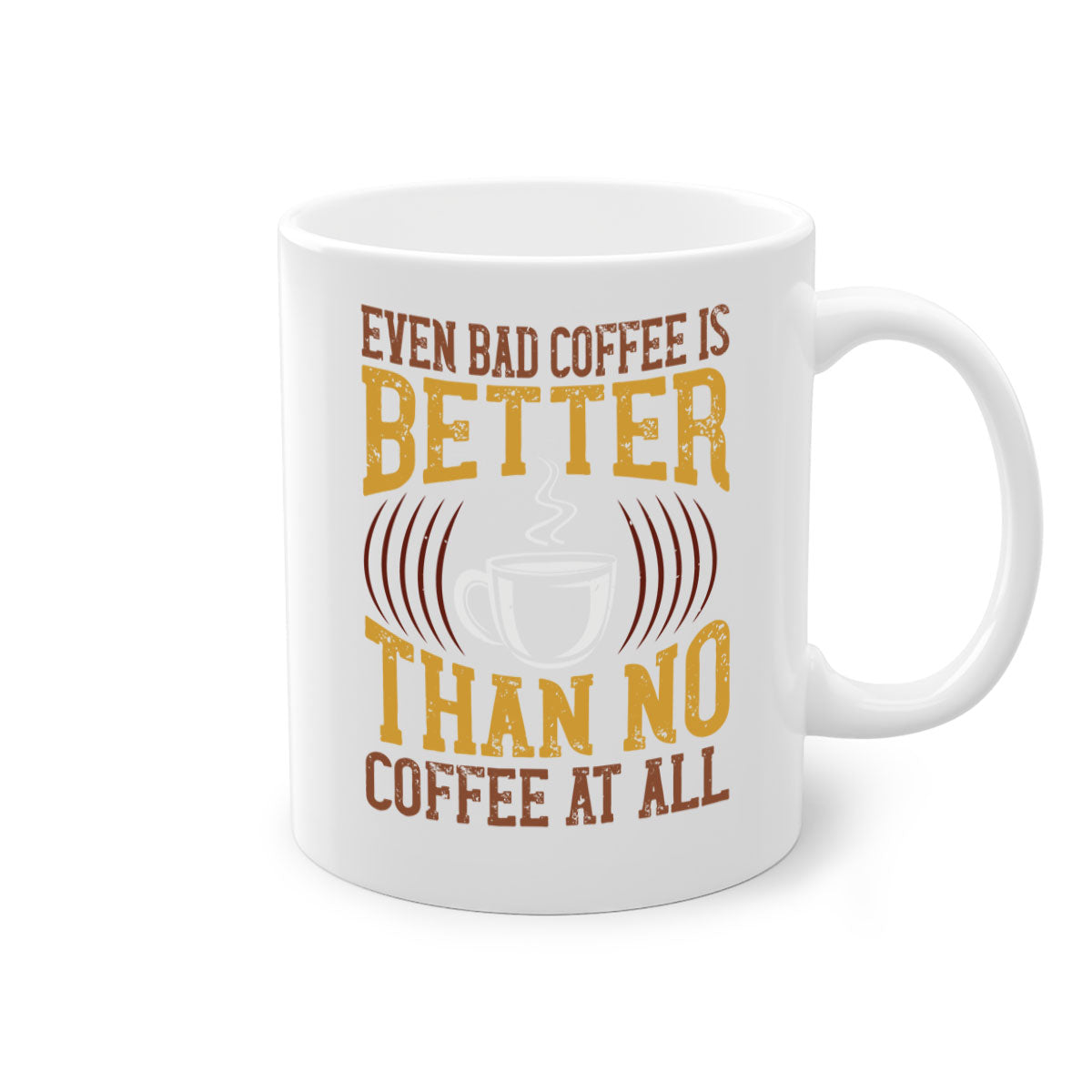 Two-tone ceramic coffee mug with a humorous quote, available in multiple colors and sizes.