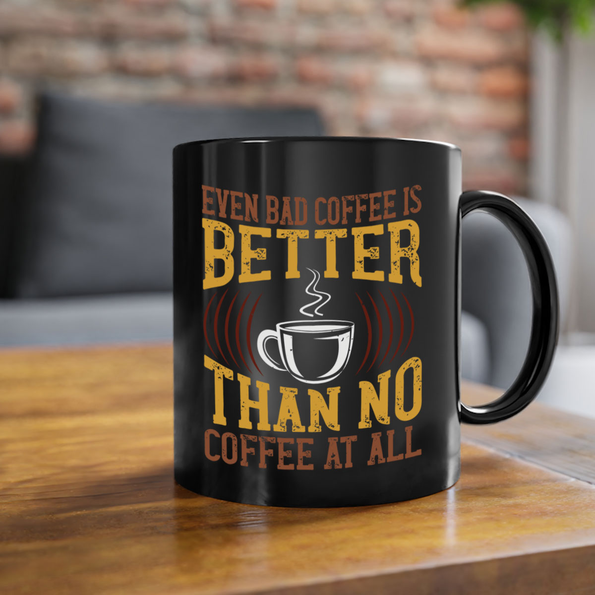 Two-tone ceramic coffee mug with a humorous quote, available in multiple colors and sizes.