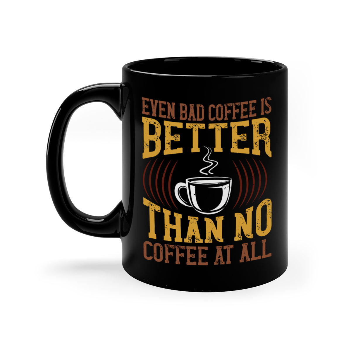 Two-tone ceramic coffee mug with a humorous quote, available in multiple colors and sizes.