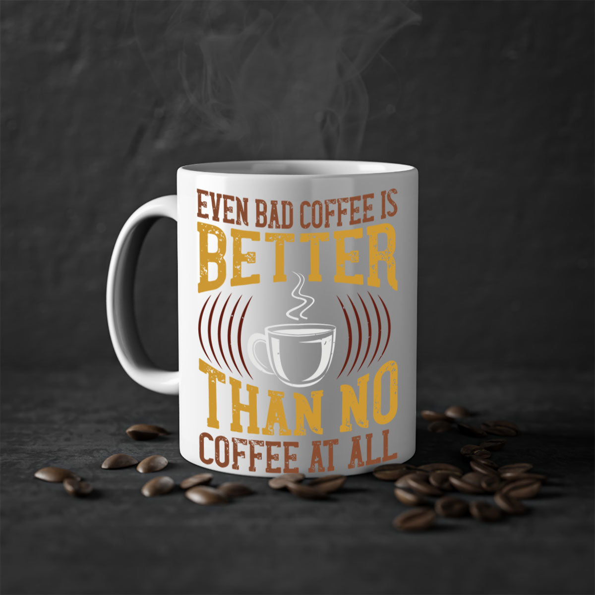 Two-tone ceramic coffee mug with a humorous quote, available in multiple colors and sizes.