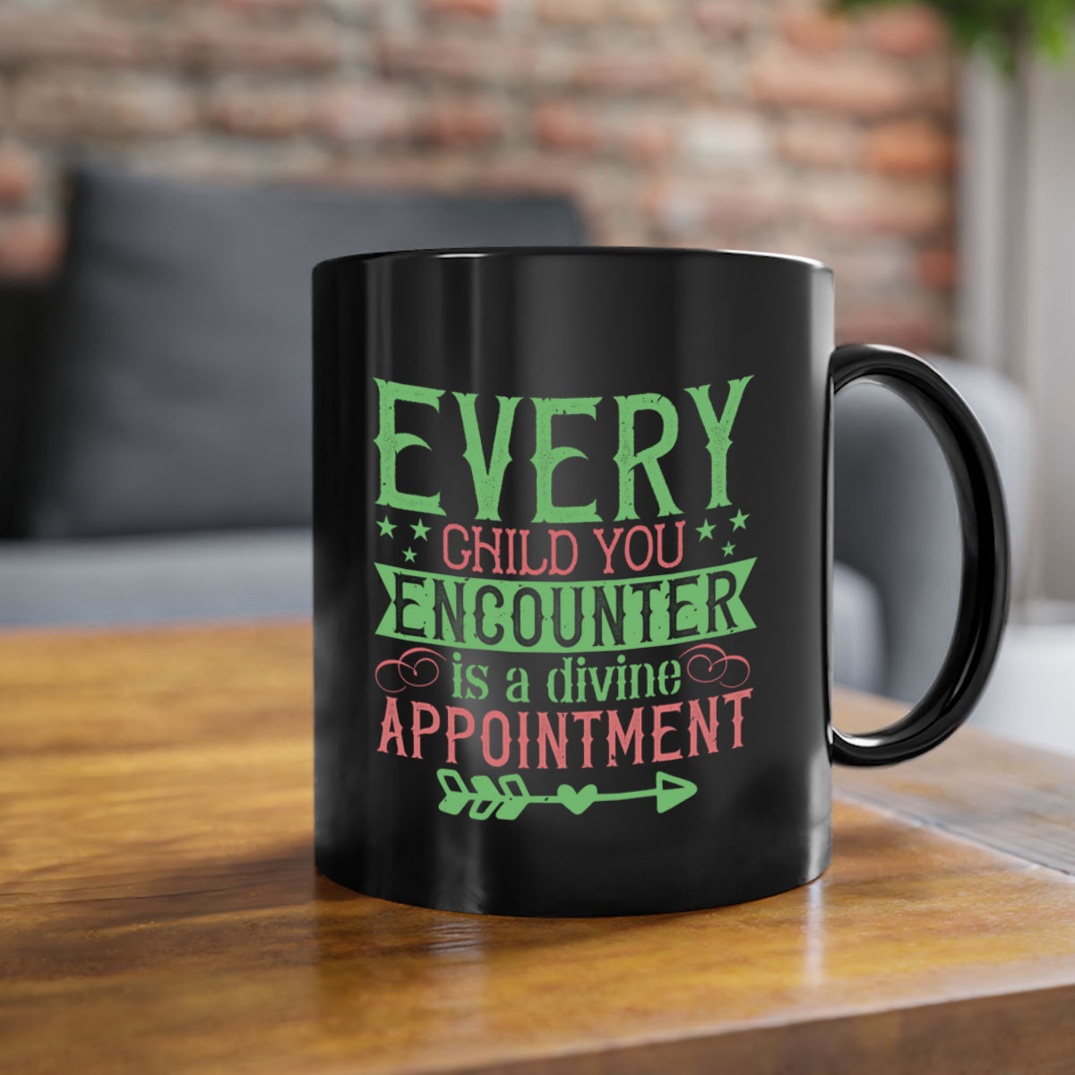 Every Child You Encounter is a Divine Appointment Style 22# Mug with a glossy finish and colored handle, available in multiple colors.