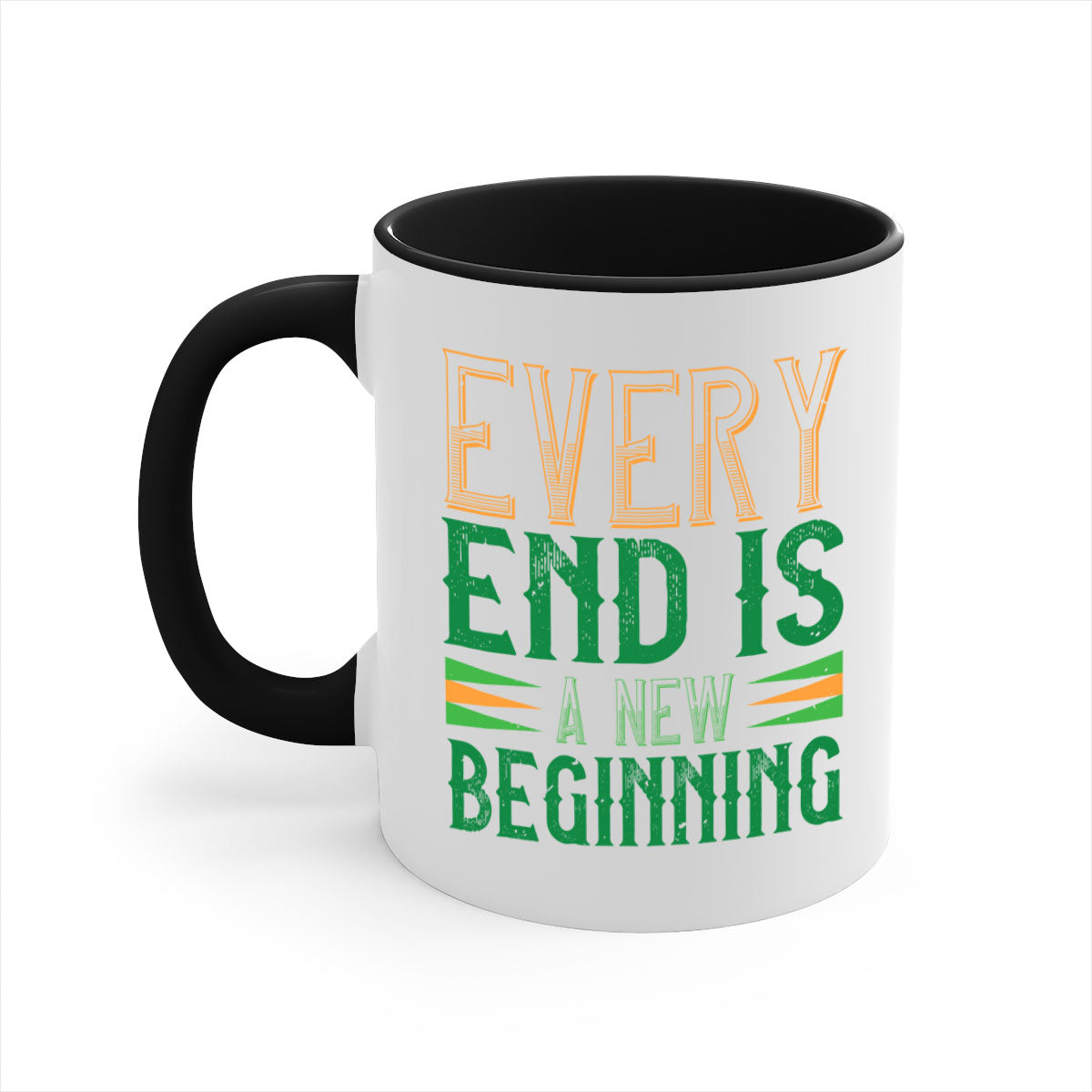 Every End is a New Beginning Style 138# Mug with a glossy finish, featuring a colored handle and interior, available in multiple colors.