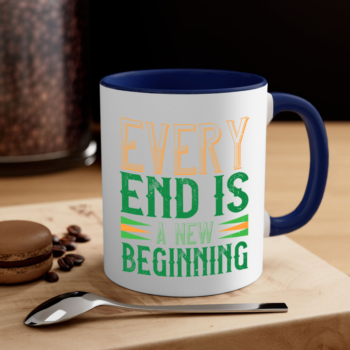 Every End is a New Beginning Style 138# Mug with a glossy finish, featuring a colored handle and interior, available in multiple colors.