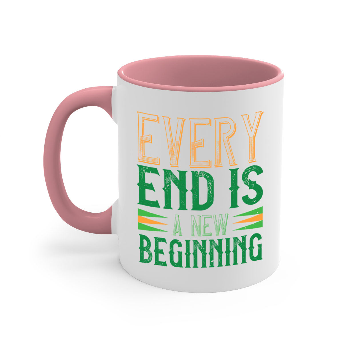 Every End is a New Beginning Style 138# Mug with a glossy finish, featuring a colored handle and interior, available in multiple colors.