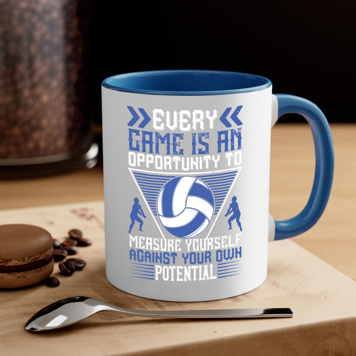 Every game is an opportunity to measure yourself against your own mug with a glossy finish, colored handle, and interior, available in multiple colors.