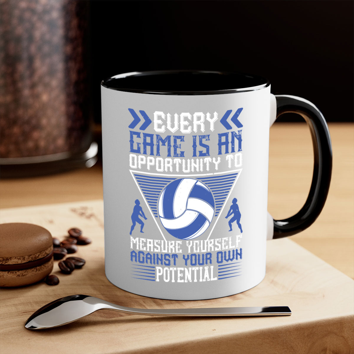 Every game is an opportunity to measure yourself against your own mug with a glossy finish, colored handle, and interior, available in multiple colors.
