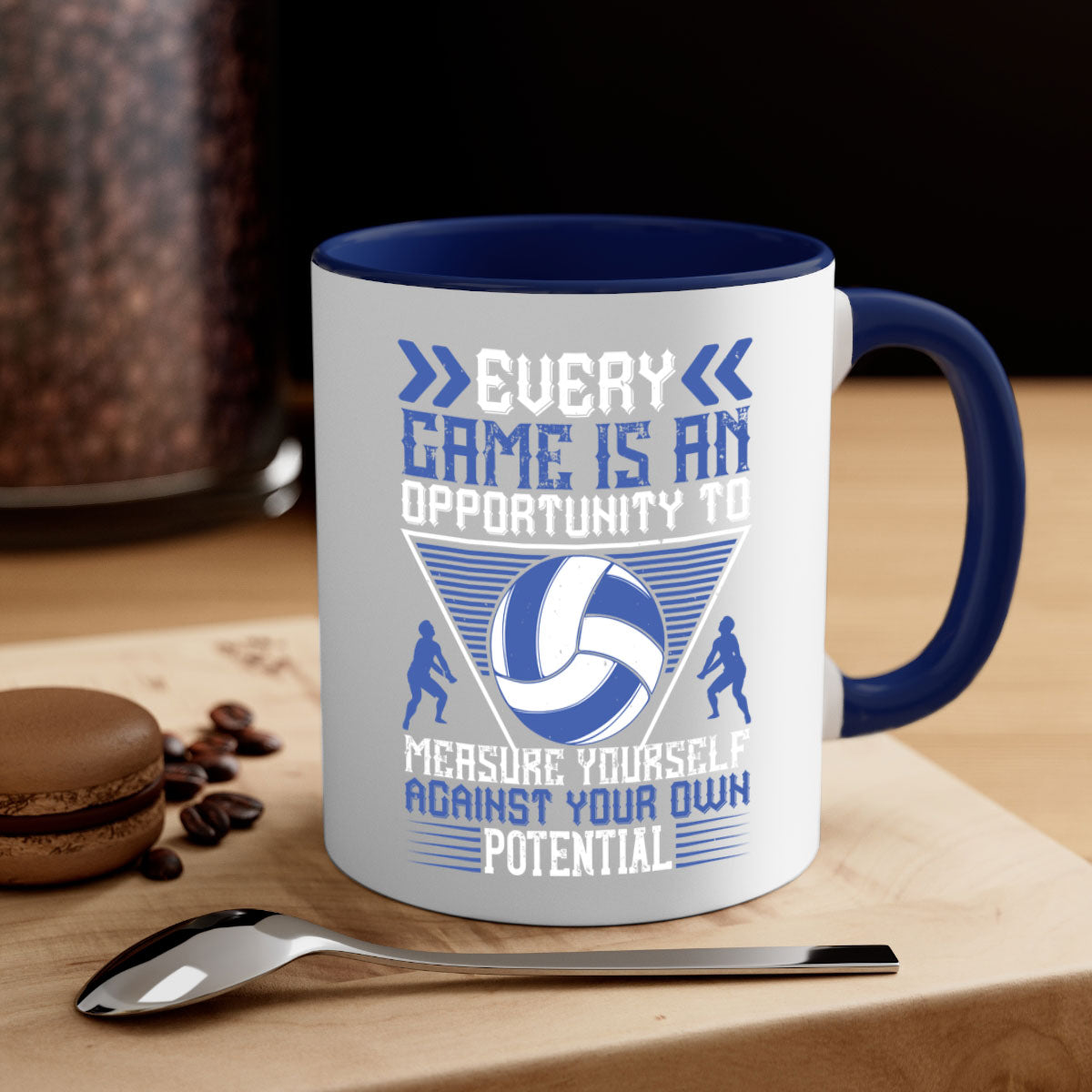 Every game is an opportunity to measure yourself against your own mug with a glossy finish, colored handle, and interior, available in multiple colors.