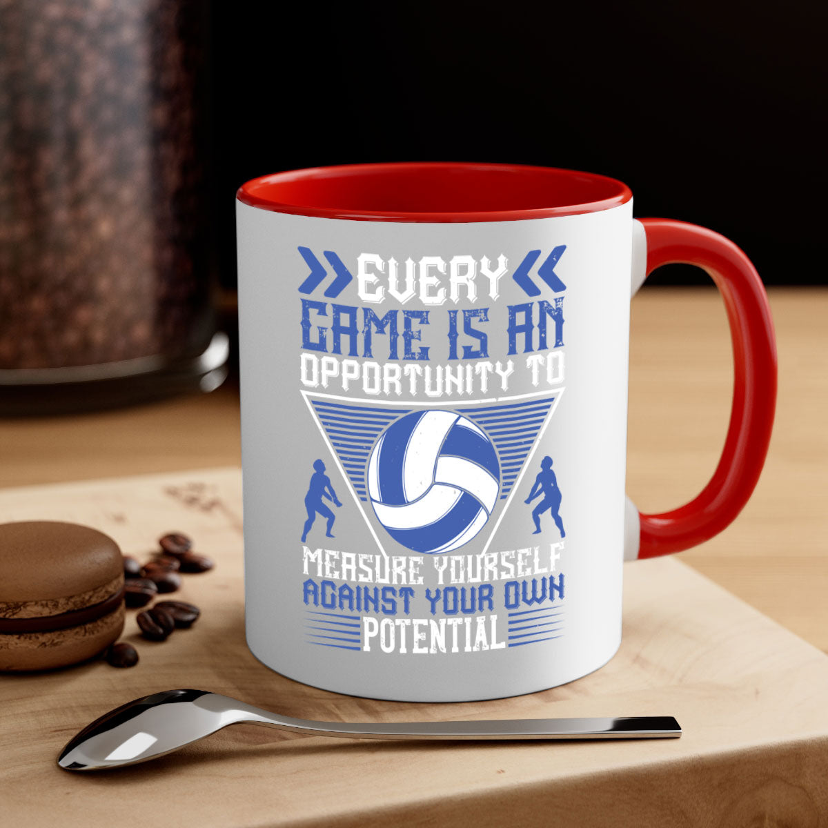 Every game is an opportunity to measure yourself against your own mug with a glossy finish, colored handle, and interior, available in multiple colors.