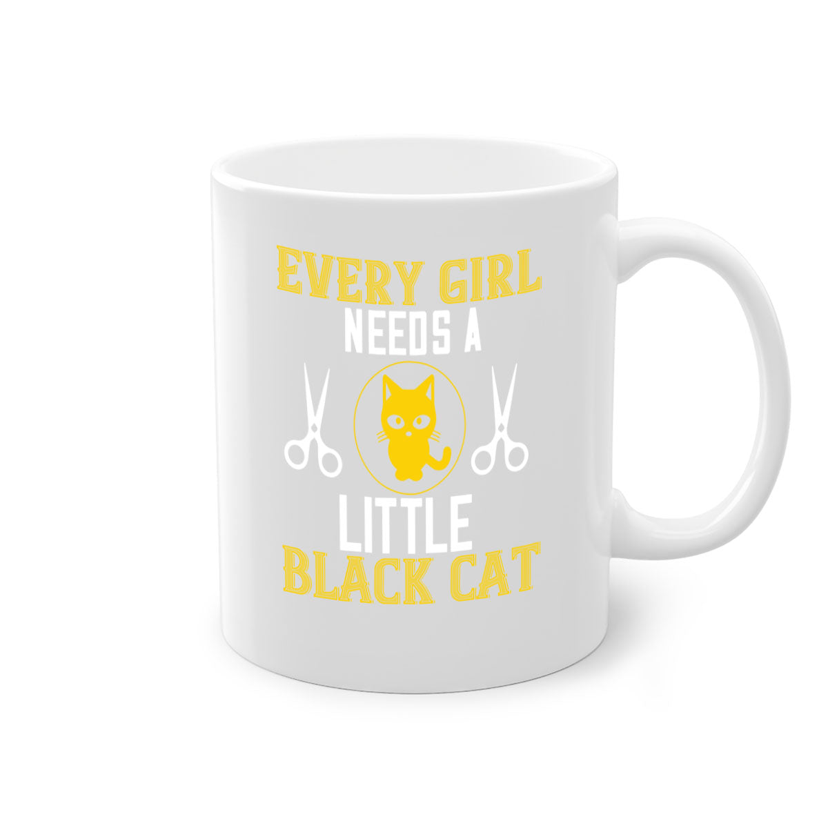 A stylish black cat-themed coffee mug with a glossy finish, featuring a colored handle and interior, available in multiple colors.