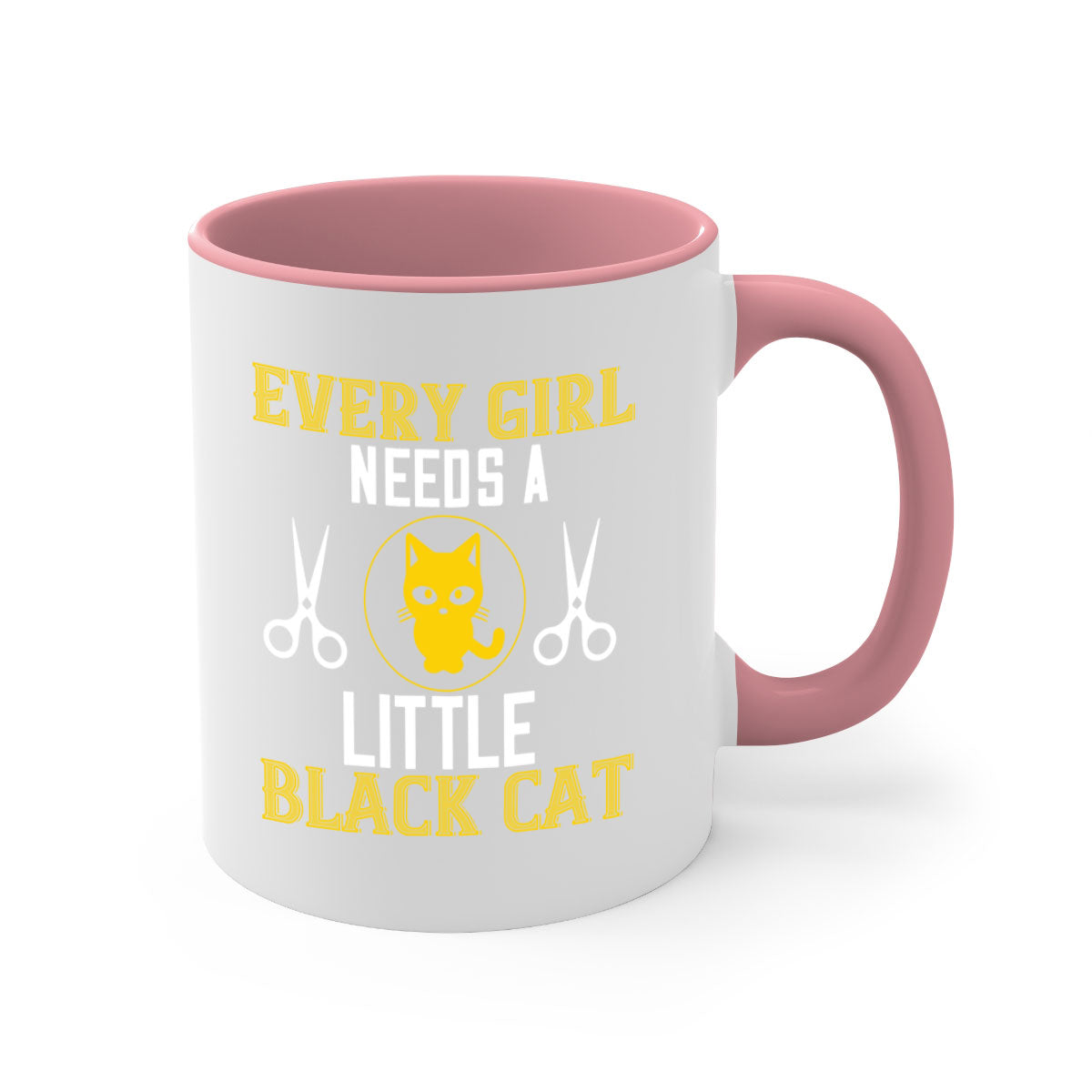 A stylish black cat-themed coffee mug with a glossy finish, featuring a colored handle and interior, available in multiple colors.