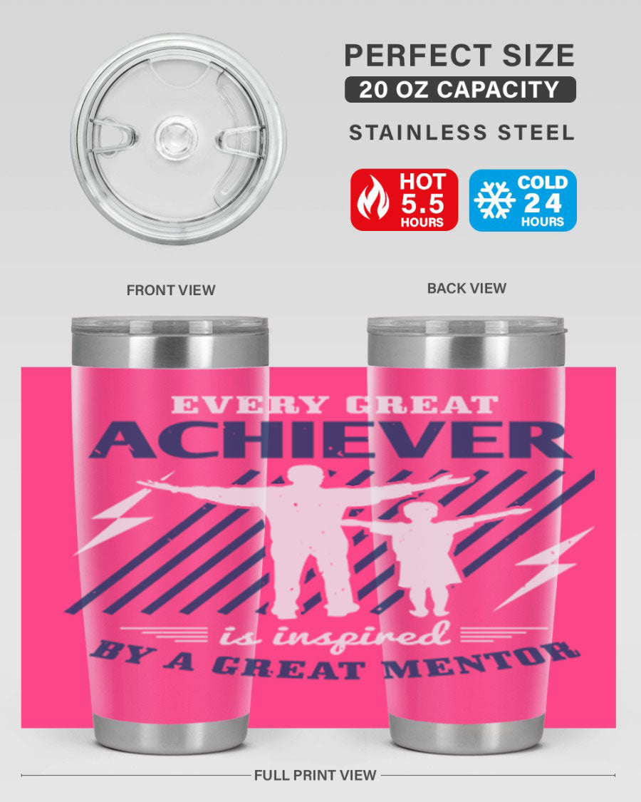 Every Great Achiever 230# Tumbler, 20oz double wall vacuum stainless steel with copper lining, featuring a drink-thru lid.