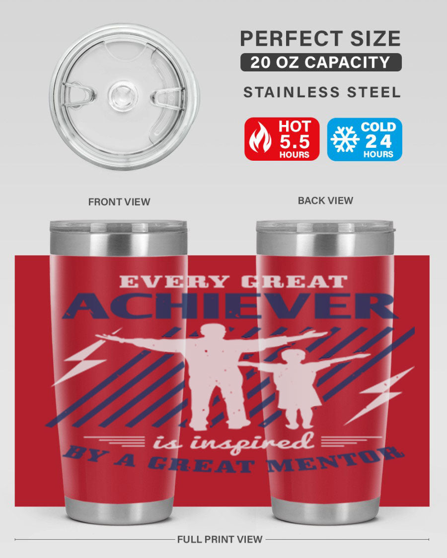 Every Great Achiever 230# Tumbler, 20oz double wall vacuum stainless steel with copper lining, featuring a drink-thru lid.