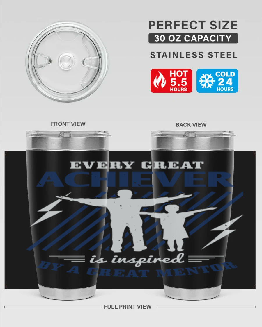 Every Great Achiever 230# Tumbler, 20oz double wall vacuum stainless steel with copper lining, featuring a drink-thru lid.