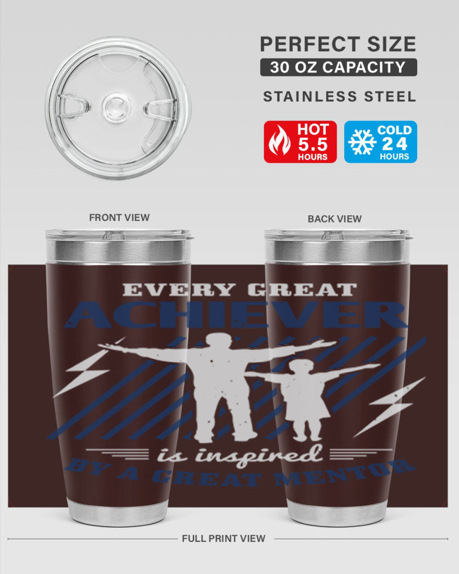 Every Great Achiever 230# Tumbler, 20oz double wall vacuum stainless steel with copper lining, featuring a drink-thru lid.