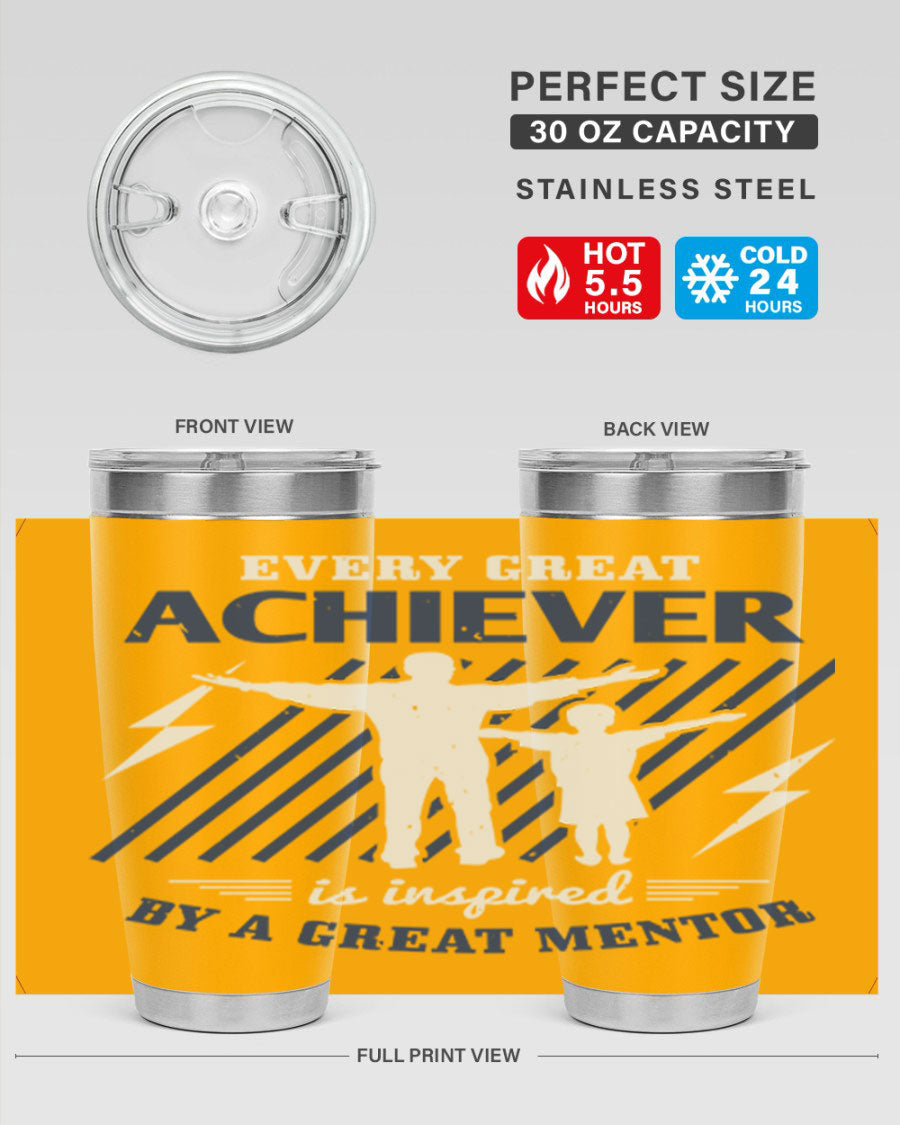 Every Great Achiever 230# Tumbler, 20oz double wall vacuum stainless steel with copper lining, featuring a drink-thru lid.