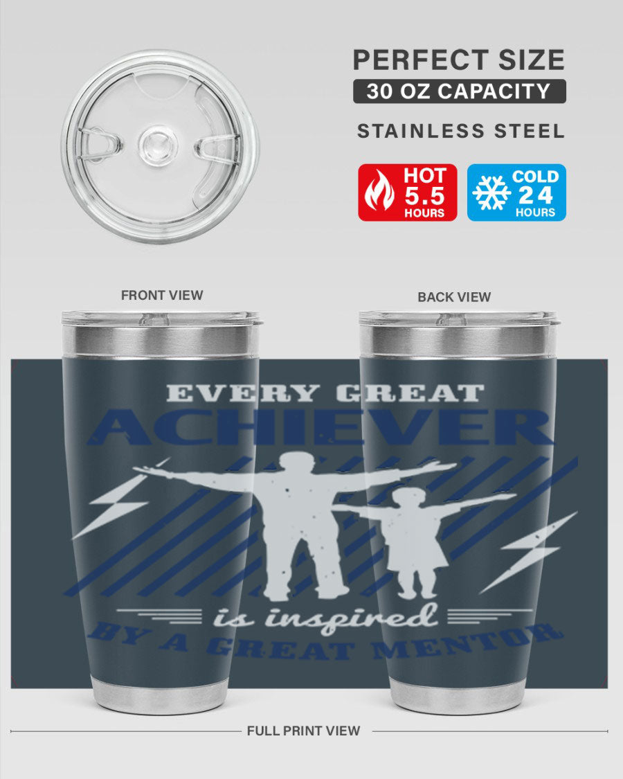 Every Great Achiever 230# Tumbler, 20oz double wall vacuum stainless steel with copper lining, featuring a drink-thru lid.
