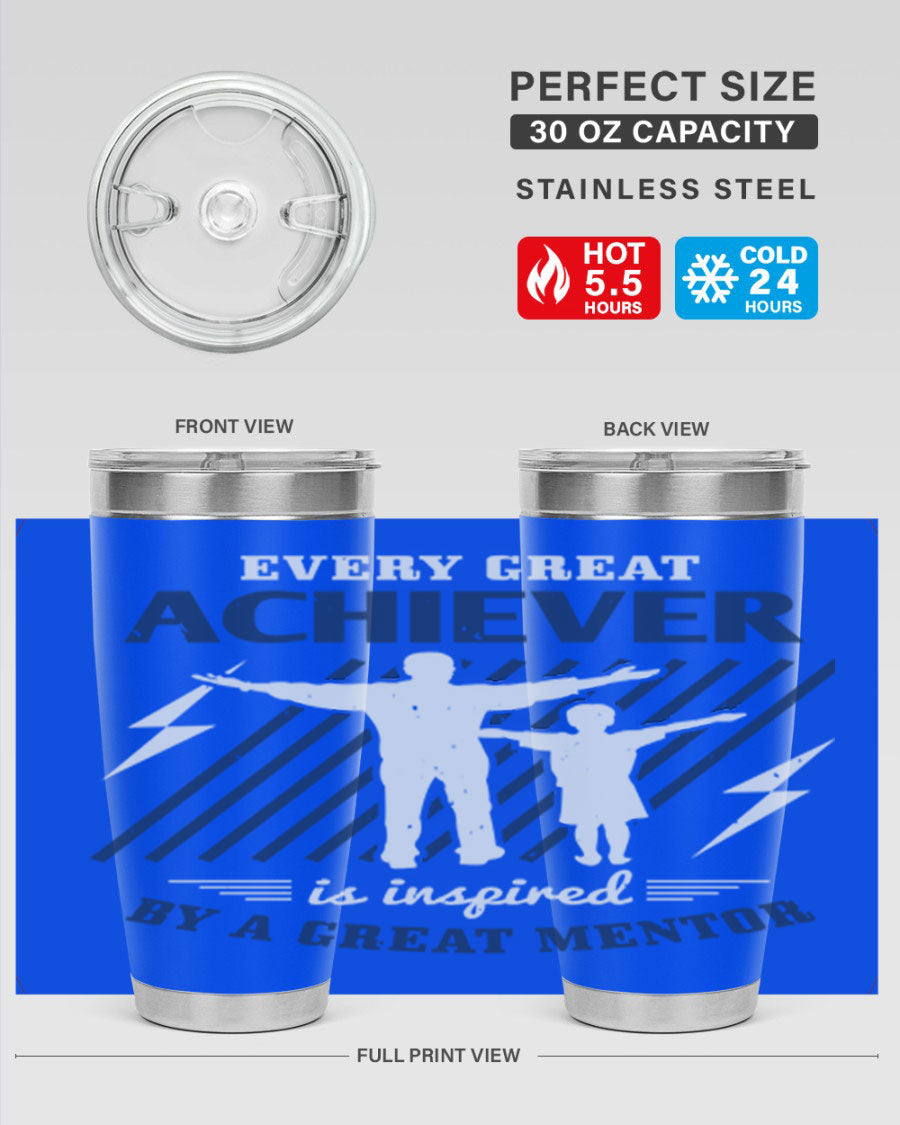 Every Great Achiever 230# Tumbler, 20oz double wall vacuum stainless steel with copper lining, featuring a drink-thru lid.