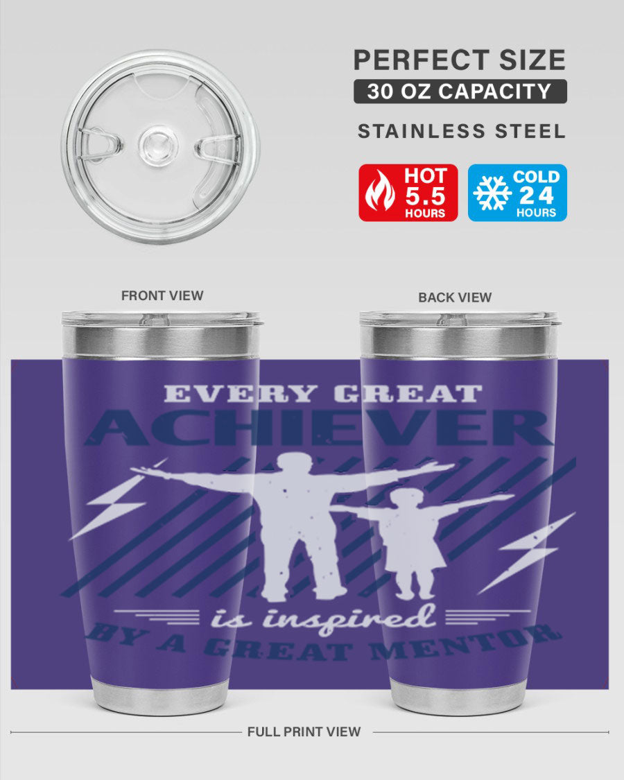 Every Great Achiever 230# Tumbler, 20oz double wall vacuum stainless steel with copper lining, featuring a drink-thru lid.