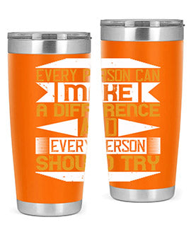 Every Person Can Make a Difference 20oz and 30oz tumblers, featuring double wall vacuum stainless steel with copper lining and a drink-thru lid.