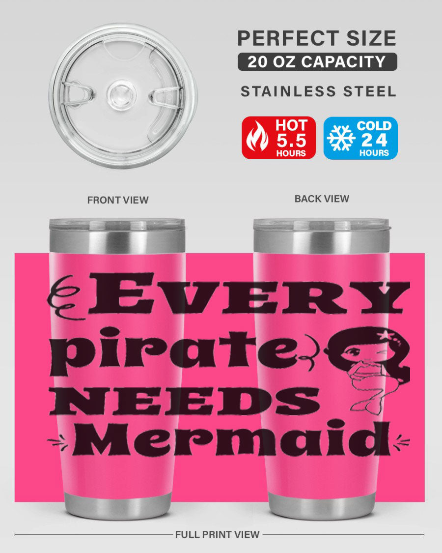 Mermaid 163# Tumbler featuring double wall vacuum insulation, vibrant design, and a press-in lid, perfect for hot and cold beverages.