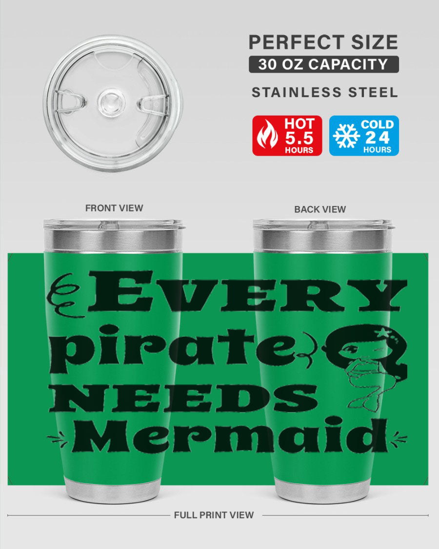 Mermaid 163# Tumbler featuring double wall vacuum insulation, vibrant design, and a press-in lid, perfect for hot and cold beverages.
