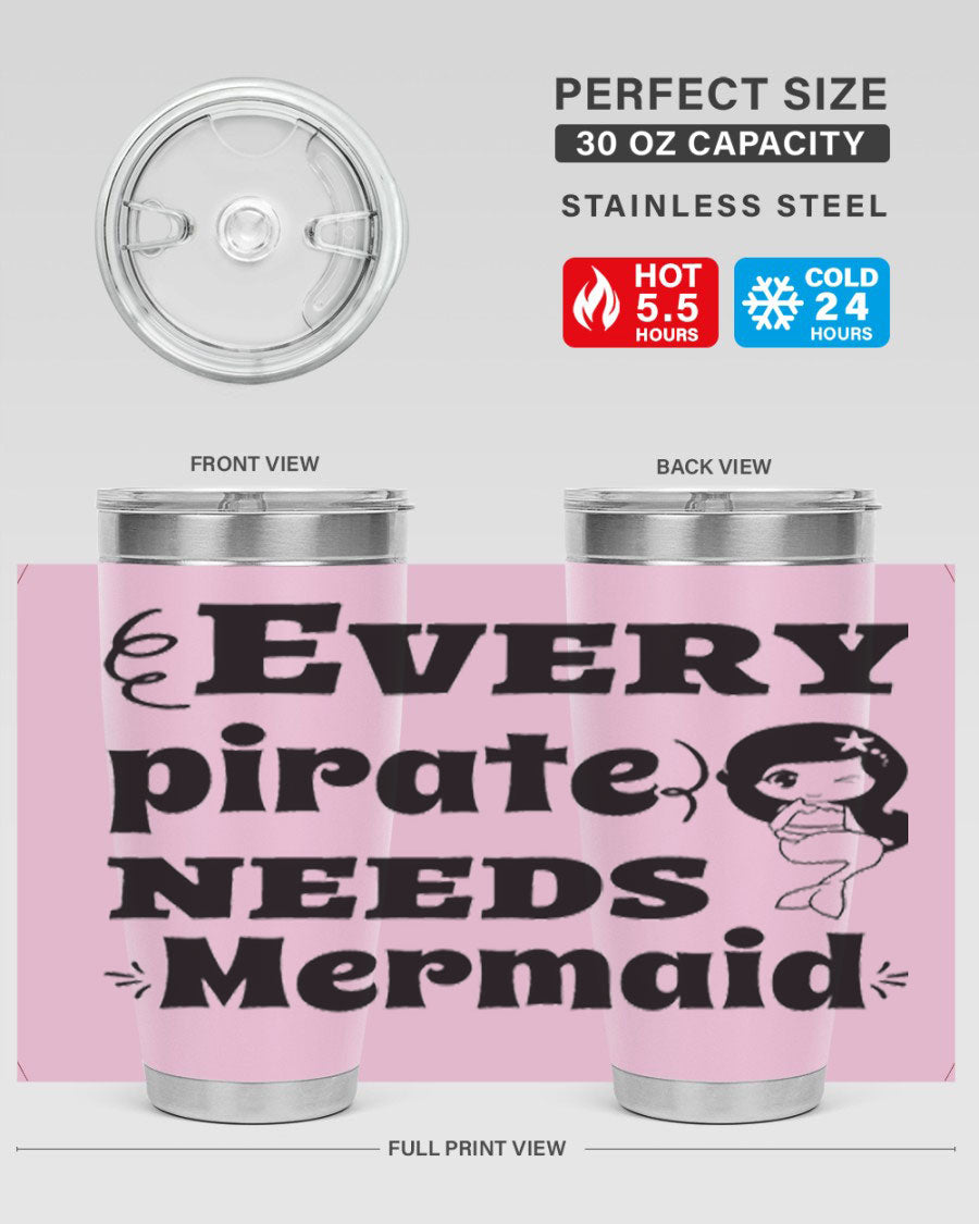 Mermaid 163# Tumbler featuring double wall vacuum insulation, vibrant design, and a press-in lid, perfect for hot and cold beverages.