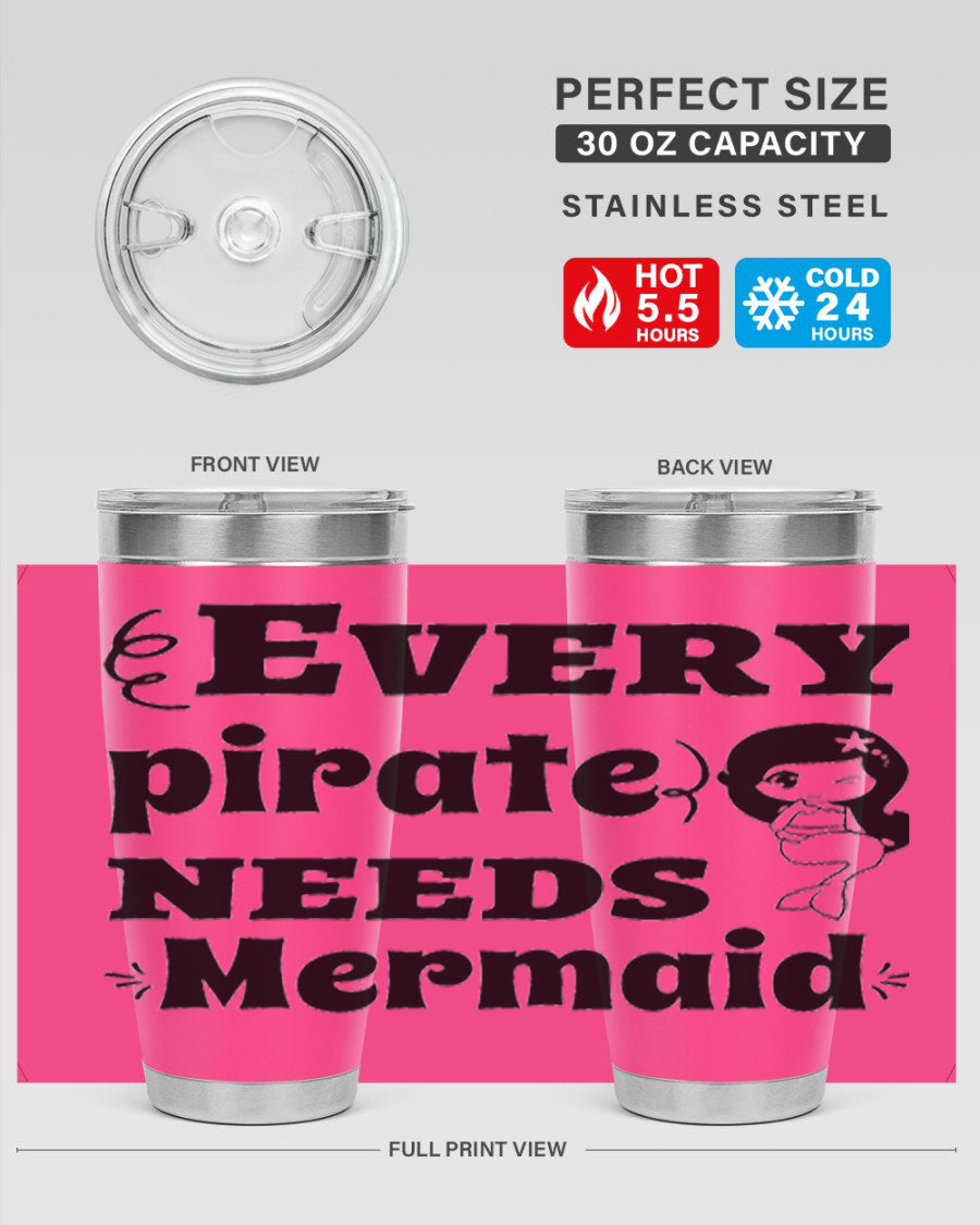 Mermaid 163# Tumbler featuring double wall vacuum insulation, vibrant design, and a press-in lid, perfect for hot and cold beverages.