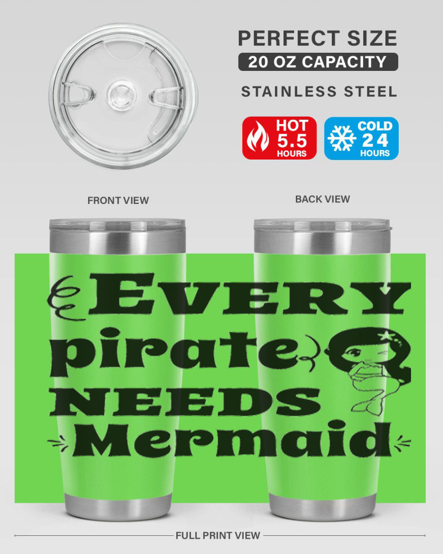 Mermaid 163# Tumbler featuring double wall vacuum insulation, vibrant design, and a press-in lid, perfect for hot and cold beverages.