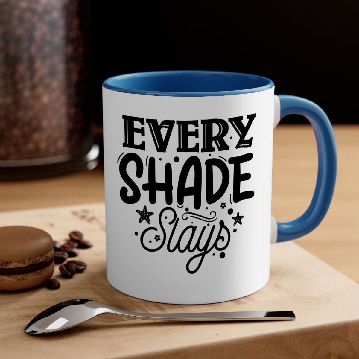 Every Shade Slays Style 38# Mug in various colors with a glossy finish and C-shaped handle.