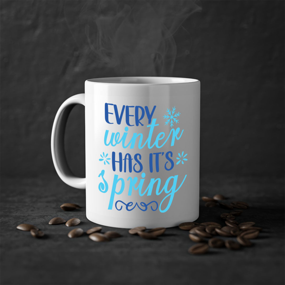 Every Winter Has Its Spring 100# Mug with a glossy finish, featuring a colored handle and interior, available in multiple colors.