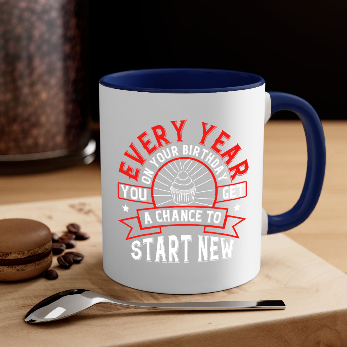 Every year on your birthday you get a chance to start new Style 86# Mug featuring a glossy finish, colored handle, and interior in five vibrant colors.