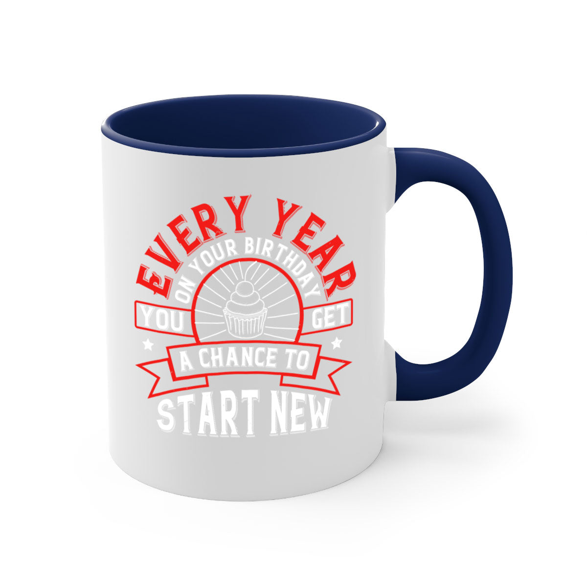 Every year on your birthday you get a chance to start new Style 86# Mug featuring a glossy finish, colored handle, and interior in five vibrant colors.