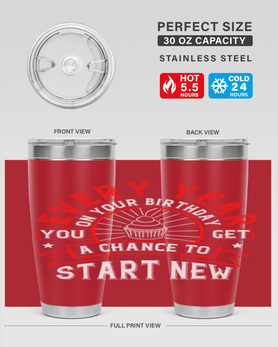 Stylish 20oz and 30oz stainless steel tumblers with double wall vacuum insulation, perfect for hot and cold beverages.