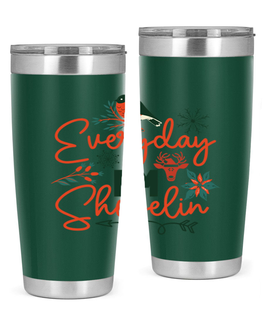 Everyday Im Shovelin 103# winter tumbler in stainless steel with a drink-thru lid, showcasing its sleek design and vibrant print.