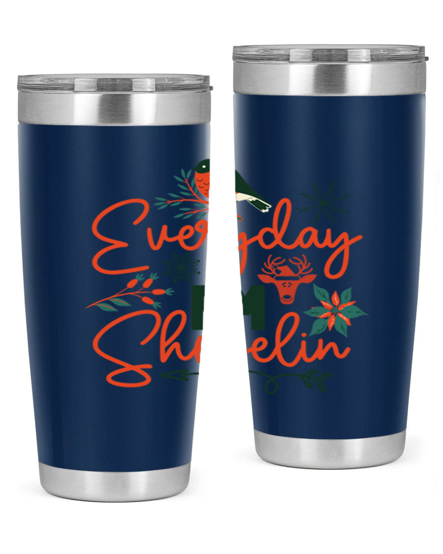 Everyday Im Shovelin 103# winter tumbler in stainless steel with a drink-thru lid, showcasing its sleek design and vibrant print.