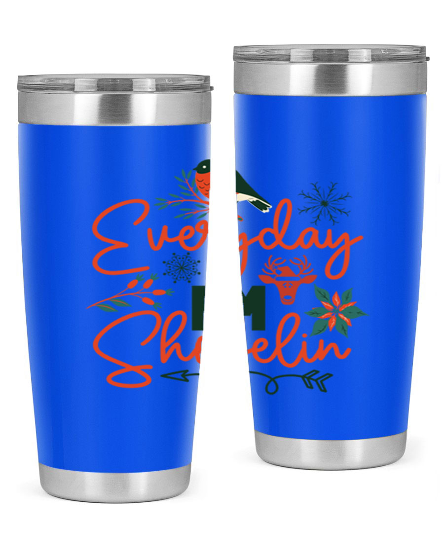 Everyday Im Shovelin 103# winter tumbler in stainless steel with a drink-thru lid, showcasing its sleek design and vibrant print.