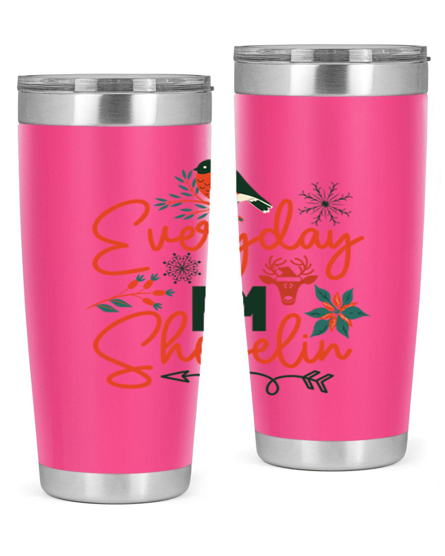 Everyday Im Shovelin 103# winter tumbler in stainless steel with a drink-thru lid, showcasing its sleek design and vibrant print.